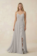 Ruffled Hem A-Line Chiffon Bridesmaid Dress in Silver - KissProm BRIDESMAID DRESSES