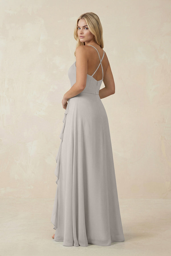Ruffled Hem A-Line Chiffon Bridesmaid Dress in Silver - KissProm BRIDESMAID DRESSES
