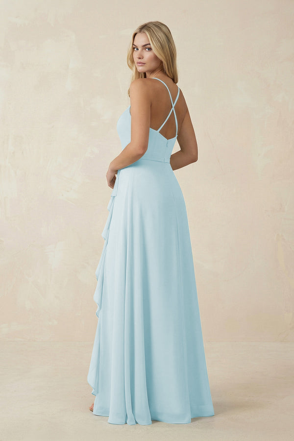 Ruffled Hem A-Line Chiffon Bridesmaid Dress in Sky Blue - KissProm BRIDESMAID DRESSES