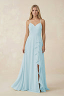 Ruffled Hem A-Line Chiffon Bridesmaid Dress in Sky Blue - KissProm BRIDESMAID DRESSES