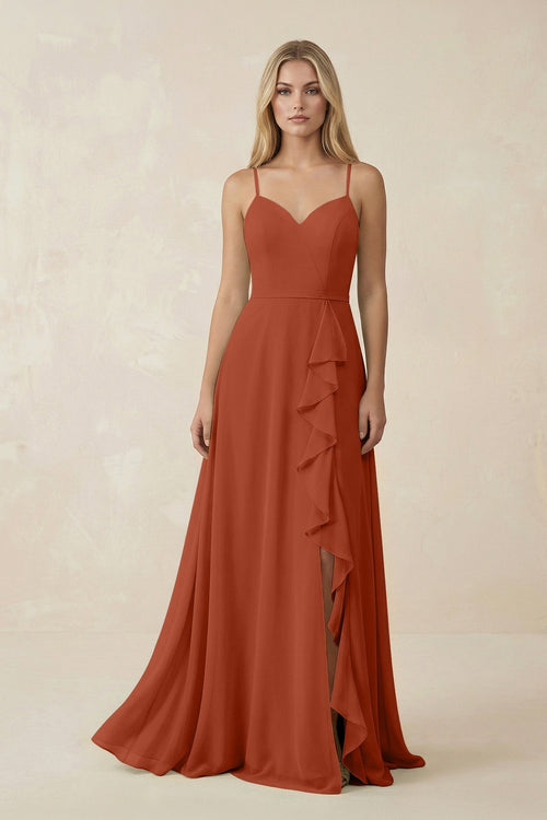 Ruffled Hem A-Line Chiffon Bridesmaid Dress in Spice - KissProm BRIDESMAID DRESSES