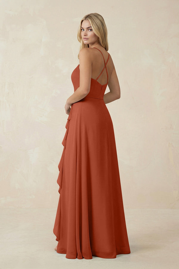 Ruffled Hem A-Line Chiffon Bridesmaid Dress in Spice - KissProm BRIDESMAID DRESSES