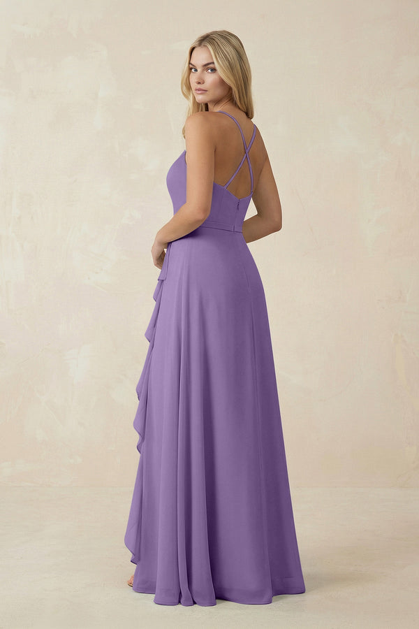 Ruffled Hem A-Line Chiffon Bridesmaid Dress in Tahiti - KissProm BRIDESMAID DRESSES