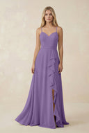 Ruffled Hem A-Line Chiffon Bridesmaid Dress in Tahiti - KissProm BRIDESMAID DRESSES