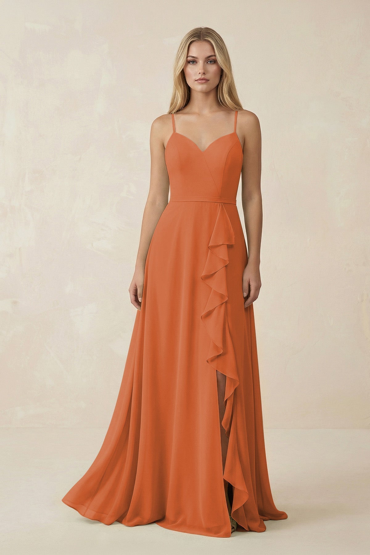 Ruffled Hem A-Line Chiffon Bridesmaid Dress in Terracotta