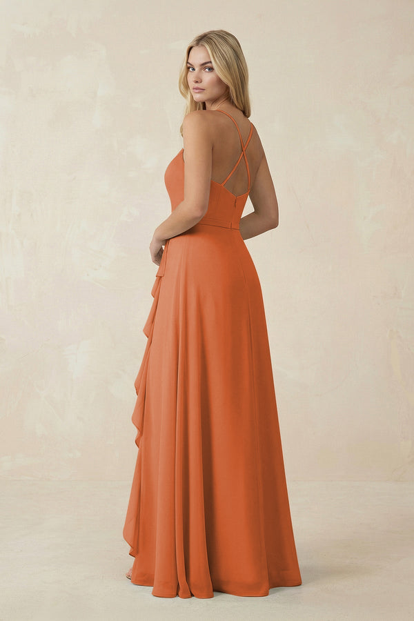 Ruffled Hem A-Line Chiffon Bridesmaid Dress in Terracotta - KissProm BRIDESMAID DRESSES