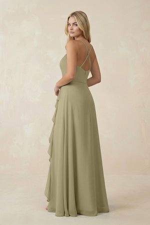 Ruffled Hem A-Line Chiffon Bridesmaid Dress in Thyme - KissProm BRIDESMAID DRESSES