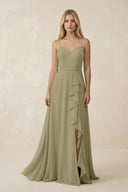 Ruffled Hem A-Line Chiffon Bridesmaid Dress in Thyme - KissProm BRIDESMAID DRESSES