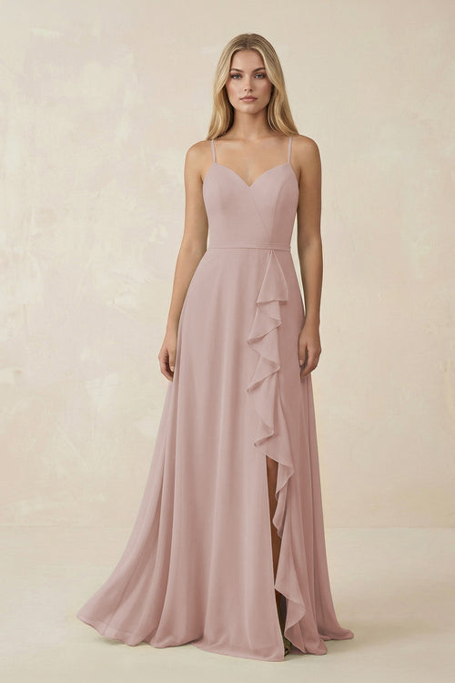 Ruffled Hem A-Line Chiffon Bridesmaid Dress in Toffee - KissProm BRIDESMAID DRESSES