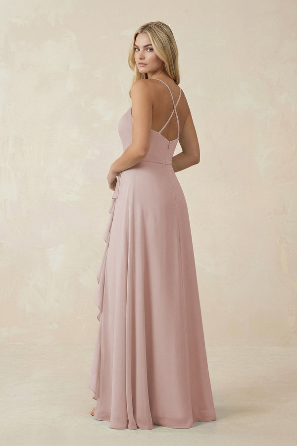 Ruffled Hem A-Line Chiffon Bridesmaid Dress in Toffee - KissProm BRIDESMAID DRESSES