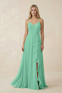 Ruffled Hem A-Line Chiffon Bridesmaid Dress in Turquoise - KissProm BRIDESMAID DRESSES