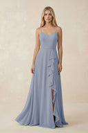 Ruffled Hem A-Line Chiffon Bridesmaid Dress in Twilight - KissProm BRIDESMAID DRESSES