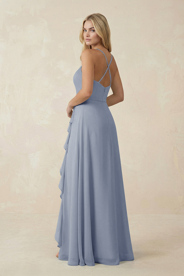 Ruffled Hem A-Line Chiffon Bridesmaid Dress in Twilight - KissProm BRIDESMAID DRESSES