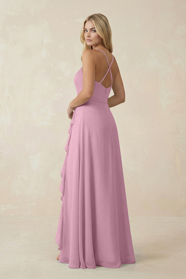 Ruffled Hem A-Line Chiffon Bridesmaid Dress in Vintage Mauve - KissProm BRIDESMAID DRESSES