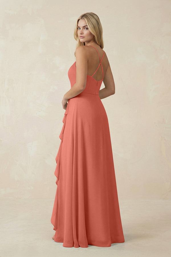 Ruffled Hem A-Line Chiffon Bridesmaid Dress in Wild Rose - KissProm BRIDESMAID DRESSES
