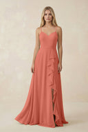 Ruffled Hem A-Line Chiffon Bridesmaid Dress in Wild Rose - KissProm BRIDESMAID DRESSES