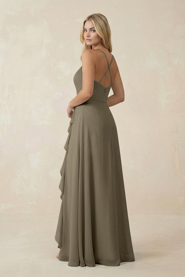 Ruffled Hem A-Line Chiffon Bridesmaid Dress in Willow Green - KissProm BRIDESMAID DRESSES