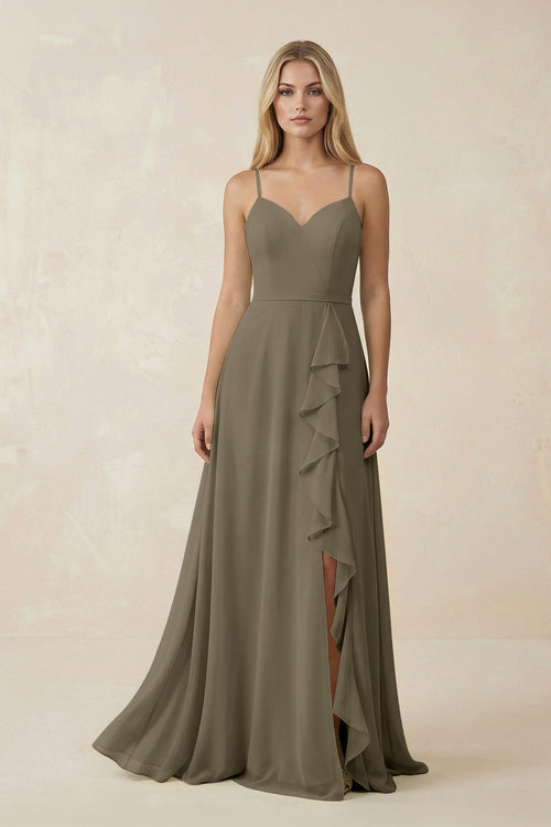 Ruffled Hem A-Line Chiffon Bridesmaid Dress in Willow Green - KissProm BRIDESMAID DRESSES