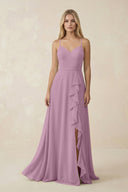 Ruffled Hem A-Line Chiffon Bridesmaid Dress in Wisteria - KissProm BRIDESMAID DRESSES