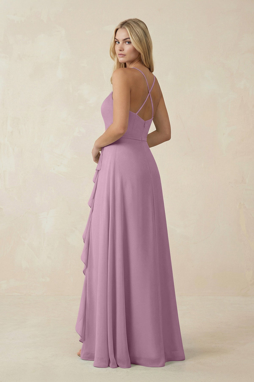 Ruffled Hem A-Line Chiffon Bridesmaid Dress in Wisteria - KissProm BRIDESMAID DRESSES