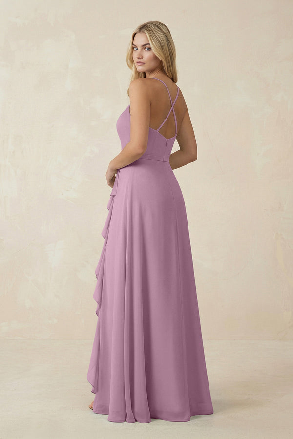 Ruffled Hem A-Line Chiffon Bridesmaid Dress in Wisteria - KissProm BRIDESMAID DRESSES