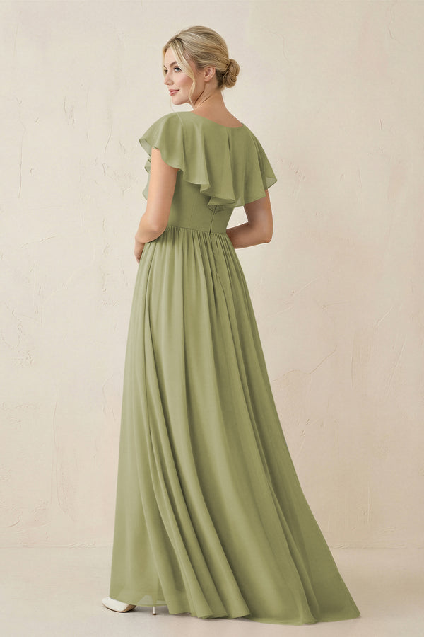 moss green bridesmaid dresses this dress is a versatile and elegant choice for any celebration KissProm Cap Sleeve A-Line Ruffled
