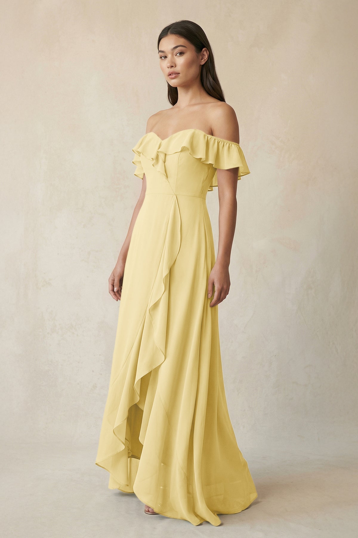 yellow ruffle bridesmaid dress KissProm