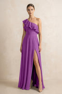 Ruffled One - Shoulder A - Line Chiffon Bridesmaid Dress in Amethyst - KissProm Bridesmaid Dresses
