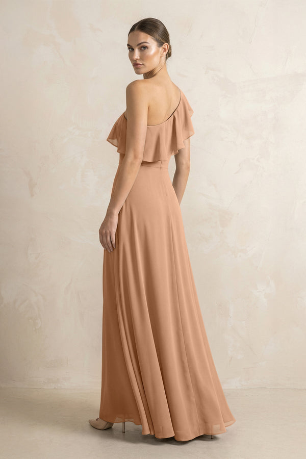 Ruffled One - Shoulder A - Line Chiffon Bridesmaid Dress in Bronzer - KissProm Bridesmaid Dresses