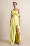 Ruffled One - Shoulder A - Line Chiffon Bridesmaid Dress in Buttercup - KissProm Bridesmaid Dresses
