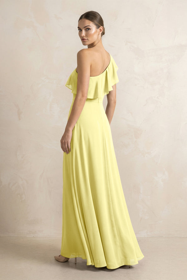 Ruffled One - Shoulder A - Line Chiffon Bridesmaid Dress in Buttercup - KissProm Bridesmaid Dresses