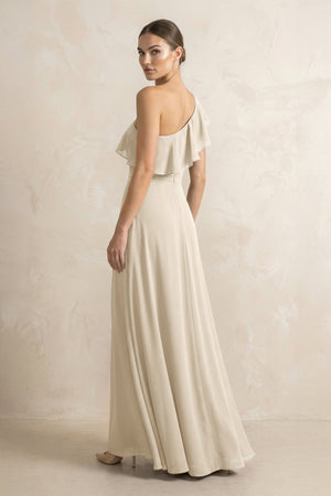 Ruffled One - Shoulder A - Line Chiffon Bridesmaid Dress in Champagne - KissProm Bridesmaid Dresses