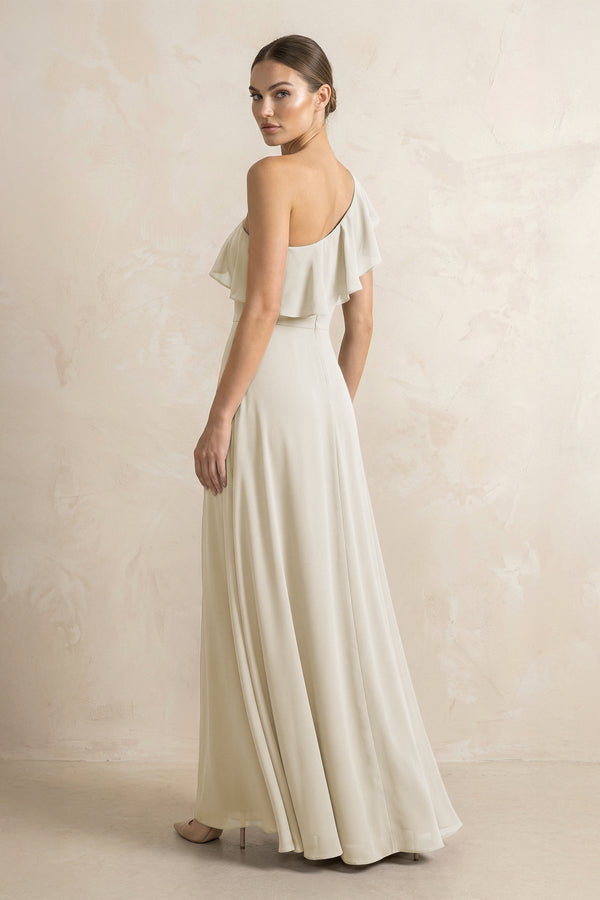 Ruffled One - Shoulder A - Line Chiffon Bridesmaid Dress in Dove Gray - KissProm Bridesmaid Dresses