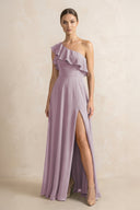 Ruffled One - Shoulder A - Line Chiffon Bridesmaid Dress in Dusk - KissProm Bridesmaid Dresses