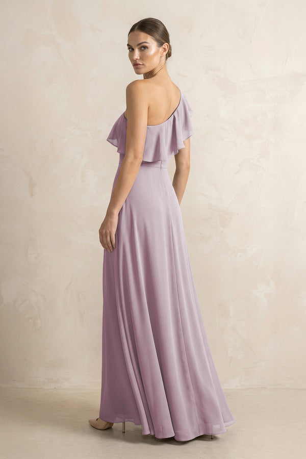 Ruffled One - Shoulder A - Line Chiffon Bridesmaid Dress in Dusk - KissProm Bridesmaid Dresses