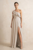 Ruffled One - Shoulder A - Line Chiffon Bridesmaid Dress in Frost - KissProm Bridesmaid Dresses