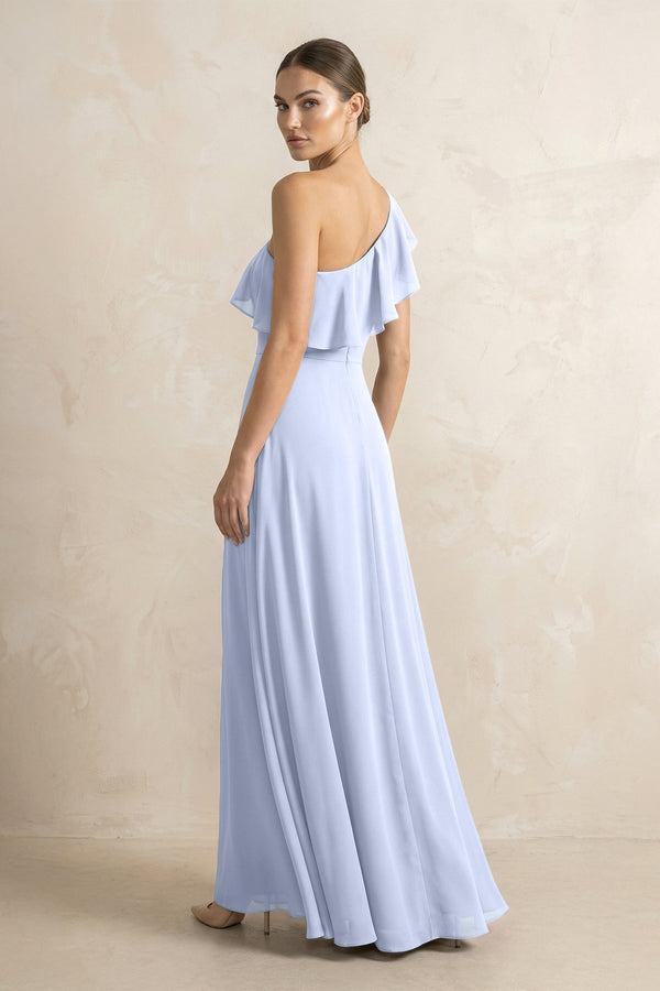 Ruffled One - Shoulder A - Line Chiffon Bridesmaid Dress in Ice - KissProm Bridesmaid Dresses
