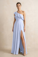 Ruffled One - Shoulder A - Line Chiffon Bridesmaid Dress in Ice - KissProm Bridesmaid Dresses