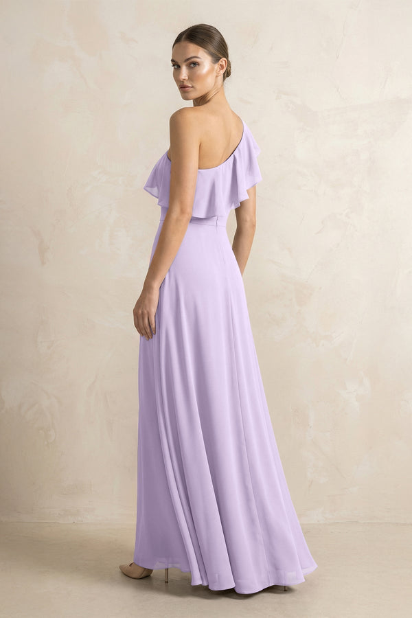 Ruffled One - Shoulder A - Line Chiffon Bridesmaid Dress in Lavender - KissProm Bridesmaid Dresses