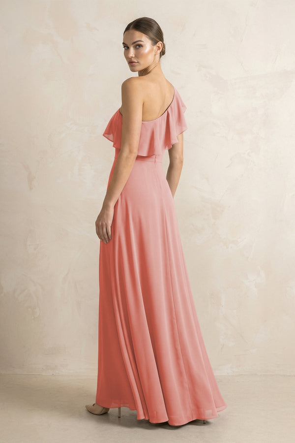 Ruffled One - Shoulder A - Line Chiffon Bridesmaid Dress in Mulberry - KissProm Bridesmaid Dresses
