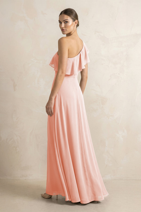 Ruffled One - Shoulder A - Line Chiffon Bridesmaid Dress in Rose Petal - KissProm Bridesmaid Dresses