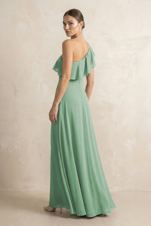 Ruffled One - Shoulder A - Line Chiffon Bridesmaid Dress in Sea Glass - KissProm Bridesmaid Dresses
