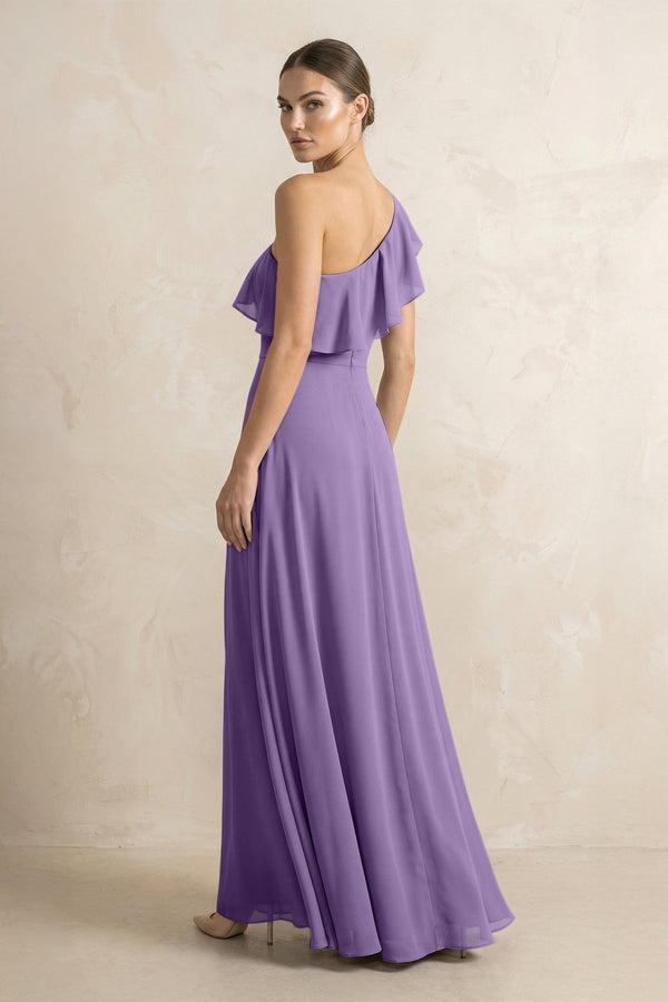 Ruffled One - Shoulder A - Line Chiffon Bridesmaid Dress in Tahiti - KissProm Bridesmaid Dresses
