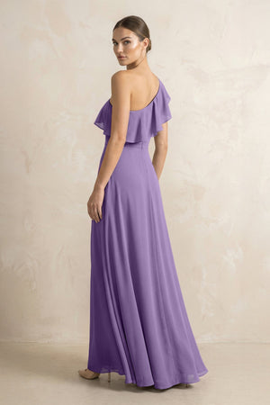 Ruffled One - Shoulder A - Line Chiffon Bridesmaid Dress in Tahiti - KissProm Bridesmaid Dresses