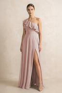 Ruffled One - Shoulder A - Line Chiffon Bridesmaid Dress in Toffee - KissProm Bridesmaid Dresses