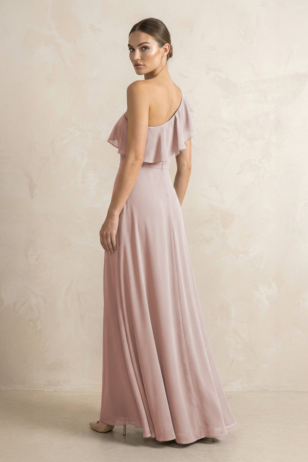 Ruffled One - Shoulder A - Line Chiffon Bridesmaid Dress in Toffee - KissProm Bridesmaid Dresses