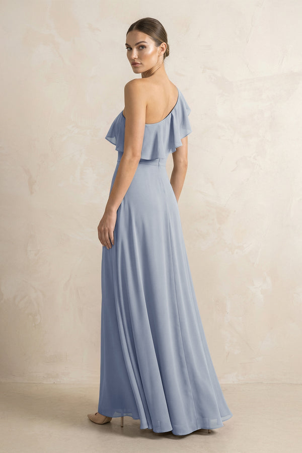 Ruffled One - Shoulder A - Line Chiffon Bridesmaid Dress in Twilight - KissProm Bridesmaid Dresses