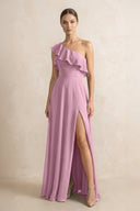 Ruffled One - Shoulder A - Line Chiffon Bridesmaid Dress in Vintage Mauve - KissProm Bridesmaid Dresses