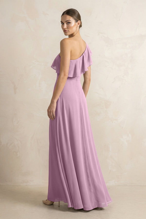 Ruffled One - Shoulder A - Line Chiffon Bridesmaid Dress in Wisteria - KissProm Bridesmaid Dresses