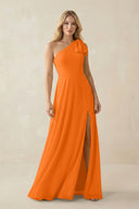 Ruffled One Shoulder Chiffon Bridesmaid Dress With Slit in Cinnamon - KissProm BRIDESMAID DRESSES